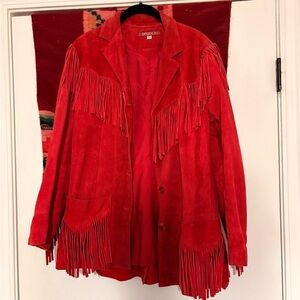 Vibrant Red Leather Jacket with Fringe